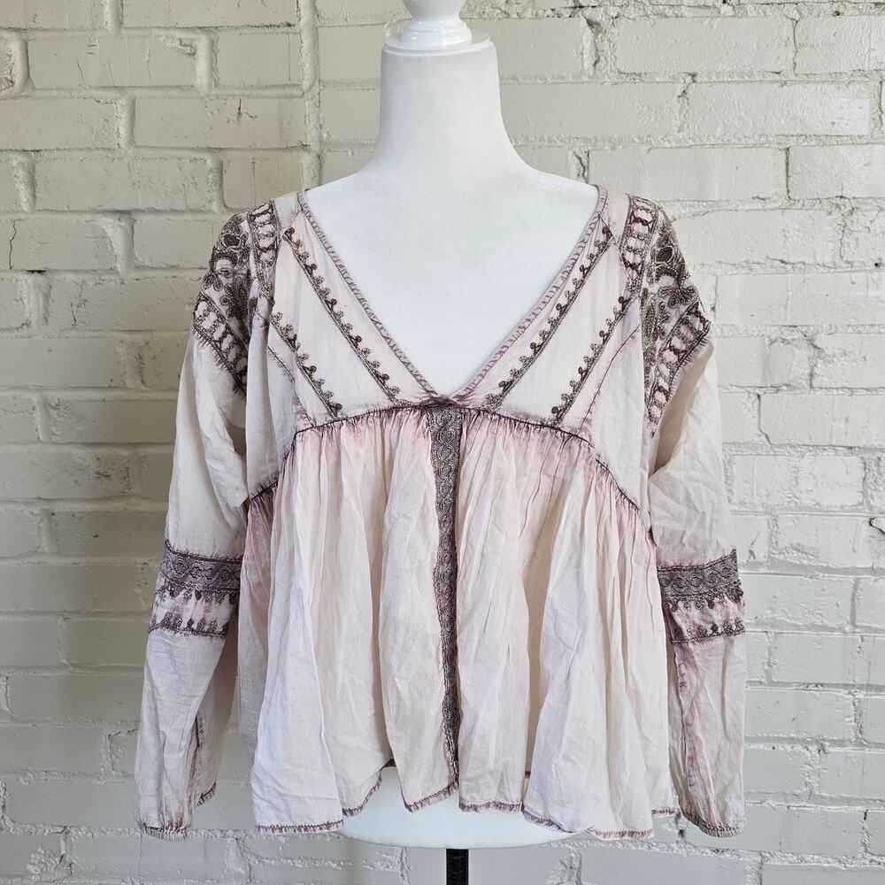 Rachel Zoe Bohemian Embroidered  Peasant Top┃Airy Fairycore Lightweight Peplum